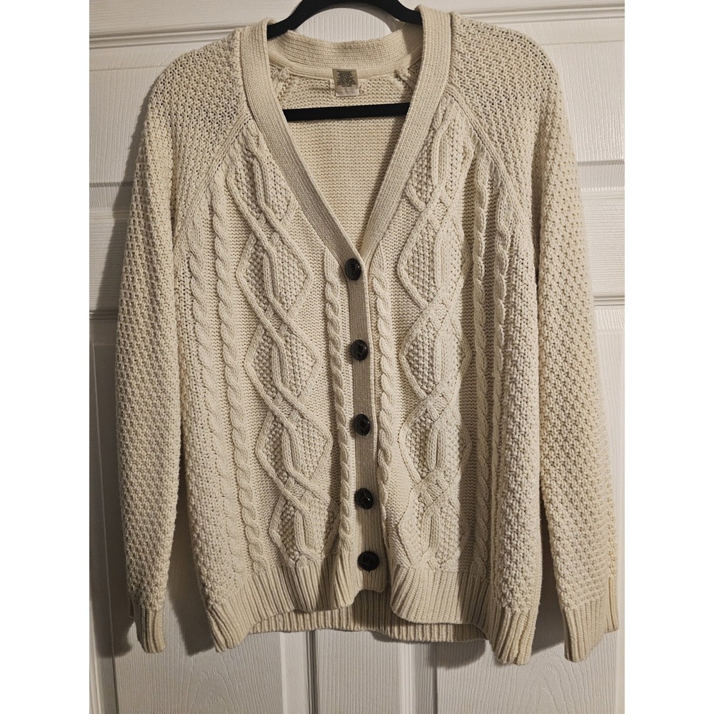 Cream Chunky Cardigan Textured Sweater Oversized Cozy Womans Large